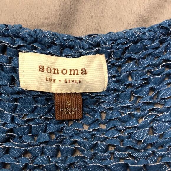 Sonoma Blue V-neck open weave sweater Woman Size Small Long Sleeve - Picture 5 of 7